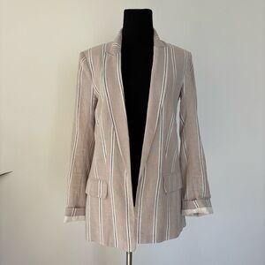 Beige white Linen blend stripe blazer. Pinstripe blaStriped Beige Women's Blazer